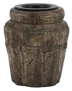 Hnedý antik drevený svietnik na úzku sviečku - 3,5*6,5 cm - Chic Antique