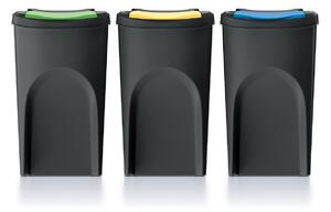 Prosperplast Súprava 3 odpadkových košov SORTIBOX recyklovane čierna, objem 3x35L