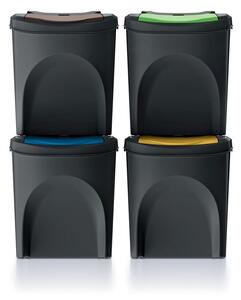 Prosperplast Súprava 4 odpadkových košov SORTIBOX recyklovane čierna, objem 4x25L
