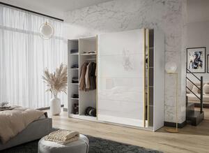 Šatníková skriňa s posuvnými dverami SANTINO biely lesk + zrkadla 194 cm