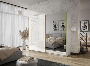 Šatníková skriňa s posuvnými dverami SANTINO biely lesk + zrkadla 194 cm