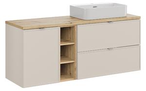 Comad Kúpeľňová skrinka s doskovým umývadlom s košom na bielizeň set Bella Cashmere 140 kašmír/dub artisan