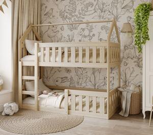 MAXMAX Detská poschodová domčeková posteľ z masívu borovice MINI s Montessori lôžkom - 160x80 cm - prírodná borovica