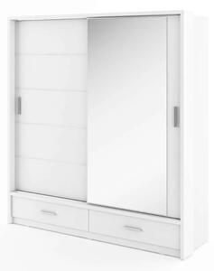 Šatníková skriňa s posuvnými dverami a osvetlením TESSA biela + zrkadlo 200 x 215 x 63 cm