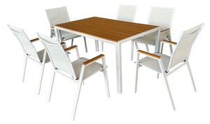 Záhradný stôl BONTO (biela oceľ + dub) (pre 4-6 osôb). Vlastná spoľahlivá doprava až k Vám domov. 1091742