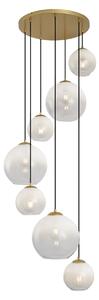 Hotelová elegantná závesná lampa mosadzná s bielym sklom okrúhla 7-svetiel - Misty