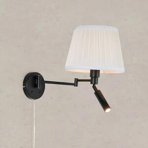 Nástenné svetlo Pivot, prírodná biela/čierna, výška 43 cm, 2-pl., Čierna, Obývacia izba / jedáleň, Textil / látka / hodváb, Nástenné svietidlo