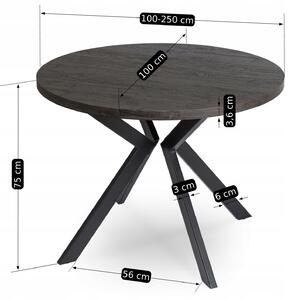 Okrúhly rozkladací stôl 100 - 250cm Lukas čierny | jaks