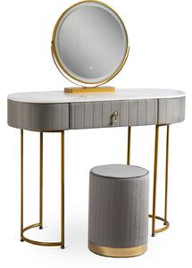 Toaletný stolík s taburetkou šedo zlatý Ashley | jaks