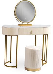 Luxusný toaletný stolík s taburetkou béžovo zlatý Ashley | jaks