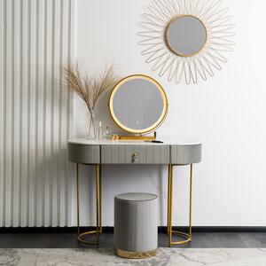 Luxusný toaletný stolík s taburetkou šedo zlatý Ashley | jaks