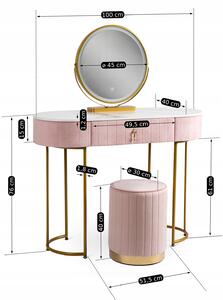 Luxusný toaletný stolík s taburetkou ružovo zlatý Ashley | jaks