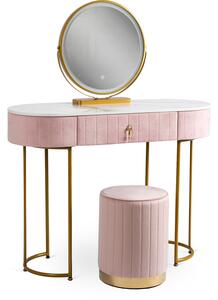Luxusný toaletný stolík s taburetkou ružovo zlatý Ashley | jaks