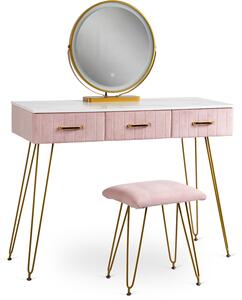 Toaletný stolík s taburetkou ružovo zlatý Sandy | jaks