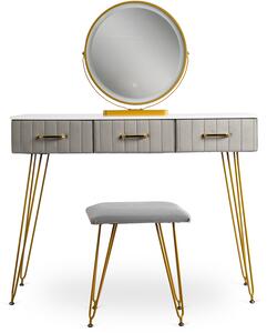 Moderný toaletný stolík s taburetkou šedo zlatý Sandy | jaks