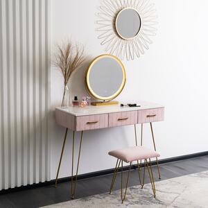 Moderný toaletný stolík s taburetkou ružovo zlatý Sandy | jaks