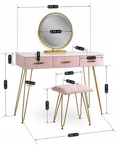 Moderný toaletný stolík s taburetkou ružovo zlatý Sandy | jaks