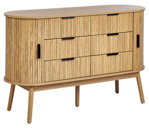 Komoda so 6 zásuvkami svetlé drevo drevené nohy z masívu MDF 2 posuvné dvierka obývacia izba
