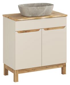 Comad Kúpeľňová skrinka s doskovým umývadlom Bali Cashmere 80 kašmír mat/dub wotan