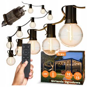 Smart LED Záhradná stmievateľná girlanda 10m 15xLED žiarovka E12 24V, diaľkové ovládanie