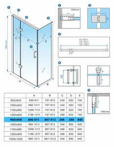 BPS-koupelny Štvorcový sprchovací kút KZ90B 90x90 chróm/transparent + vanička RIKO BL čierna