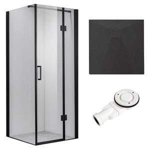 BPS-koupelny Štvorcový sprchový kút KZ1390B BL 90x90 čierny/transparent + vanička RIKO BL čierna