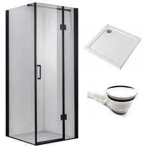 BPS-koupelny Štvorcový sprchový kút KZ1390A BL 80x80 čierna/transparent + vanička ST02A WH biela