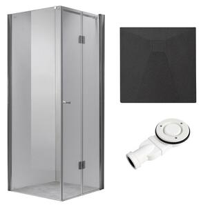 BPS-koupelny Štvorcový sprchový kút KZ1180B 90x90 chróm/transparent + vanička RIKO BL čierna