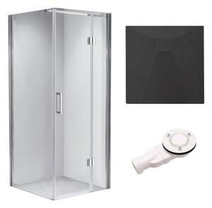 BPS-koupelny Štvorcový sprchový kút KZ1390B 90x90 chróm/transparent + vanička RIKO BL čierna
