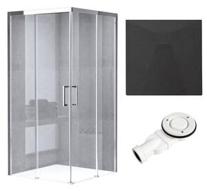 BPS-koupelny Štvorcový sprchovací kút KZ90B 90x90 chróm/transparent + vanička RIKO BL čierna