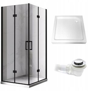 BPS-koupelny Štvorcový sprchovací kút KZ08B BL 80x80 čierna/transparent + vanička SXL02A WH biela