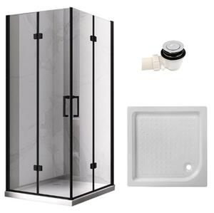 BPS-koupelny Štvorcový sprchový kút KZ08D BL 100x100 čierna/transparent + vanička SXL02C biela
