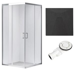 BPS-koupelny Štvorcový sprchový kút KZ102B 90x90 chróm/transparent + vanička RIKO BL čierna