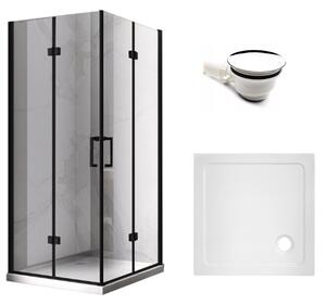 BPS-koupelny Štvorcový sprchový kút KZ08B BL 80x80 čierna/transparent + vanička ST02A WH biela