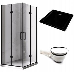 BPS-koupelny Štvorcový sprchový kút KZ08B BL 80x80 čierna/transparent + vanička ST02A BL čierna