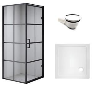 BPS-koupelny Štvorcový sprchový kút BS10A 80x80 čierna/transparent + vanička ST02A WH biela