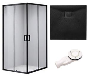 BPS-koupelny Štvorcový sprchovací kút BL30B 90x90 čierna/transparent + vanička JUKO čierna