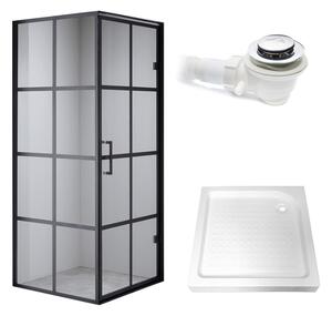 BPS-koupelny Štvorcový sprchový kút BS10A 80x80 čierna/transparent + vanička SXL02A WH biela