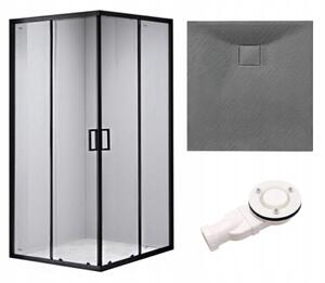 BPS-koupelny Štvorcový sprchový kút BL30B 90x90 čierna/transparent + vanička JUKO sivá