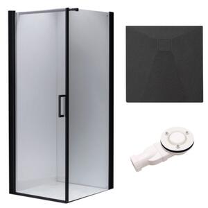 BPS-koupelny Štvorcový sprchovací kút BS04B 90x90 čierna/transparent + vanička RIKO BL čierna