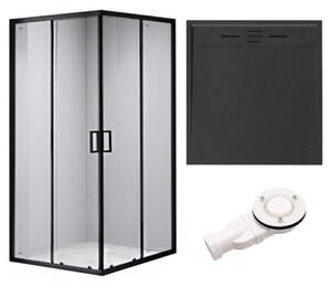BPS-koupelny Štvorcový sprchový kút BL30B 90x90 čierna/transparent + vanička DEKO čierna