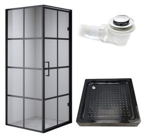 BPS-koupelny Štvorcový sprchový kút BS10A 80x80 čierna/transparent + vanička SXL02A BL čierna