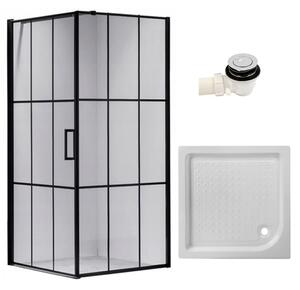 BPS-koupelny Štvorcový sprchovací kút BS13B 90x90 čierny/transparent + vanička SXL02B WH biela