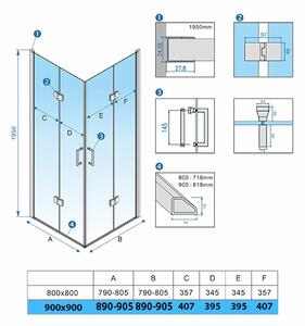 BPS-koupelny Štvorcový sprchový kút KZ08C 90x90 WH biela/transparent - bez vaničky