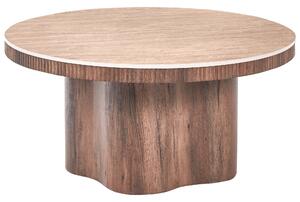 Konferenčný stolík hnedý MDF keramická vrchná doska s efektom travertínu podnož mid-century modern štýl obývačka