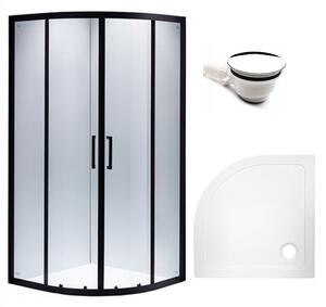 BPS-koupelny Štvrťkruhový sprchovací kút BS01A 80x80 cm čierna/transparent + vanička ST01A biela