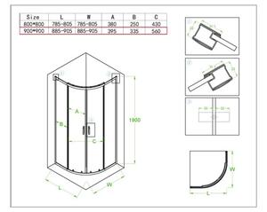 BPS-koupelny Štvrťkruhový sprchový kút KZ94B 90x90 cm biela/transparent + vanička SXL01B biela