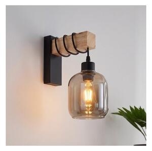 Brilagi - Nástenné svietidlo WOOD GLASS 1xE27/60W/230V borovica/čierna/dymovošedá