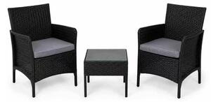 3-dielna SET ZÁHRADNÉHO NÁBYTKU, 2 kreslá, stôl na terasu, balkón, čierny plast