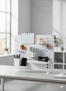 Moderný stolový organizér – perforovaná tabuľa Pegboard Kit, biela